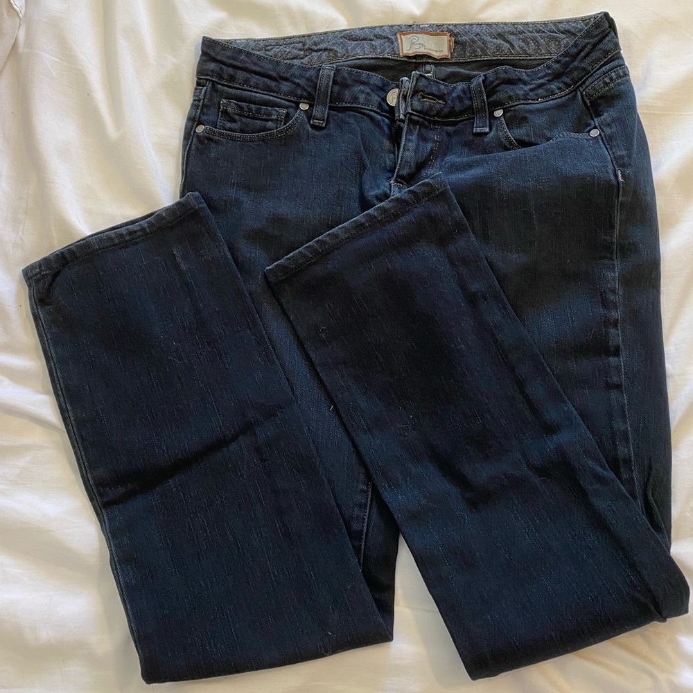 Paige - low rise skinny dark wash jeans, lightly worn